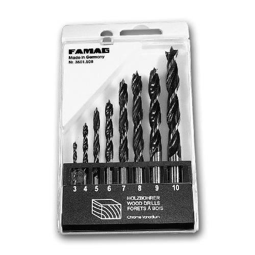 FAMAG Set med 8 spiralformade träbitar i plastförvaringslåda - 4026271022837