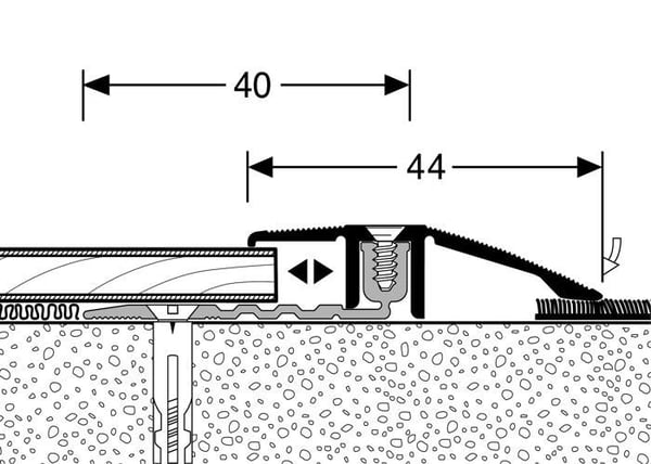 Tröskelprofil för Laminat L 44 mm Höjdskillnad 6.5 - 16 mm i Alu Platinium