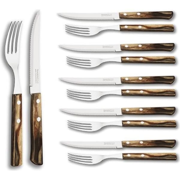 Tramontina Churrasco 29899-199 Stek/pizza bestickset, 12 st, 6 stekknivar och 6 stekgafflar, rostfritt stål
