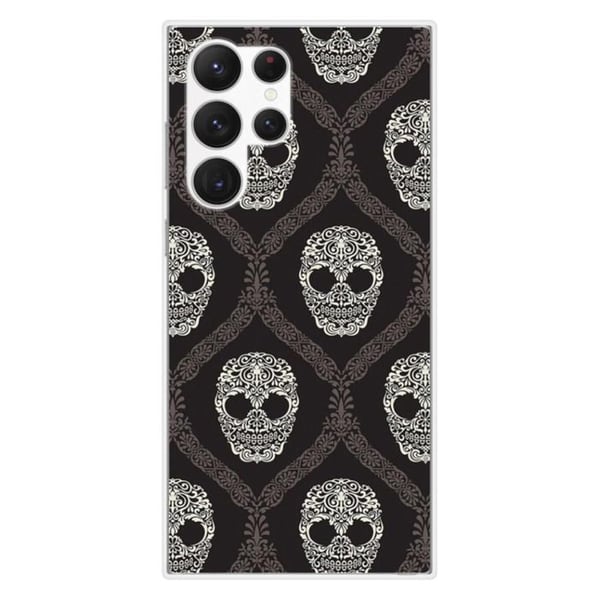 Siliconefodral med tryck - 1001 fodral - Samsung Galaxy S23 Ultra - Blomsterkranium - Transparent - Semi-styv
