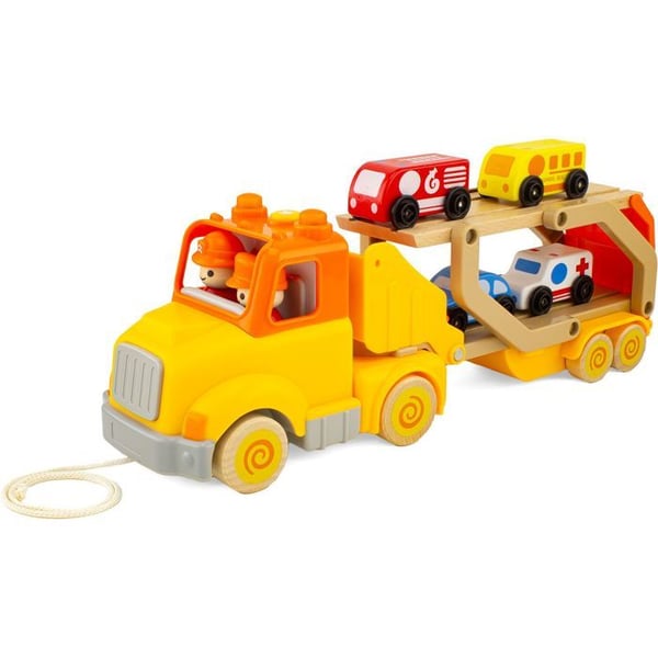 Miniatyrfordon - Ulysse - Routoudou - Bilbärarlastbil - 2 avtagbara karaktärer - 4 träbilar