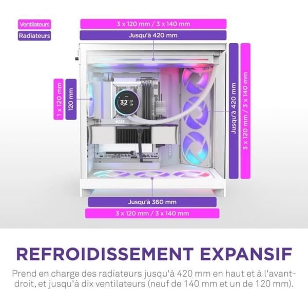 Mellanstorlek chassi - NZXT - CM-H92FW-P1 - H9 Flow RGB+ - Inkluderade RGB-fläktar - Vit - NZXT CAM-kontroller