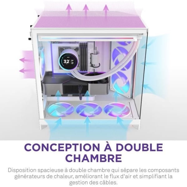 Mellanstorlek chassi - NZXT - CM-H92FW-P1 - H9 Flow RGB+ - Inkluderade RGB-fläktar - Vit - NZXT CAM-kontroller