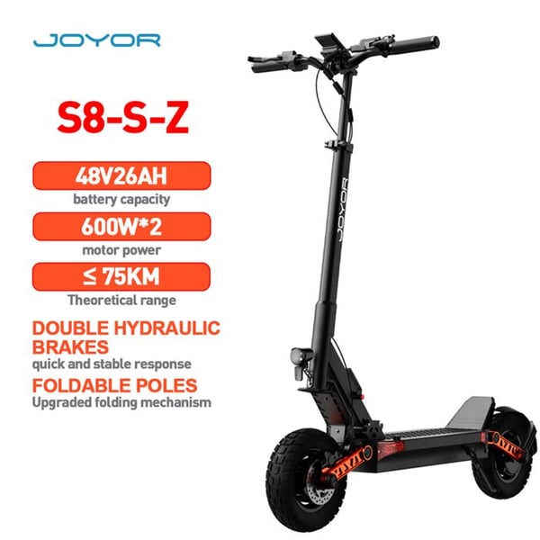 Trottinette Elektrisk JOYOR S8-S-Z - 600W*2 Dual Motor, 48V26Ah, Rækkevidde 90km, Sammenfoldelig, Aluminiumlegering