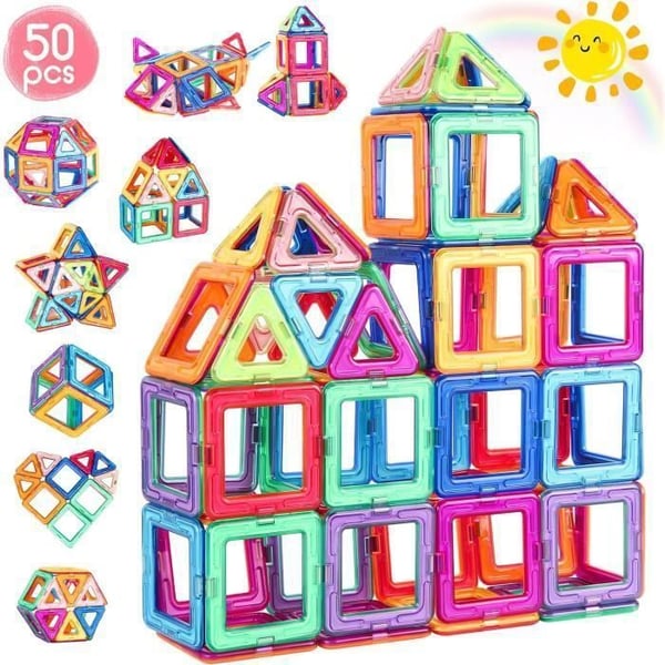 50 Bitars Magnetiska Byggblock, GENOSSEN Spel Gåvor Pedagogiskt Leksak för Barn Från 3 4 5 6 7 År