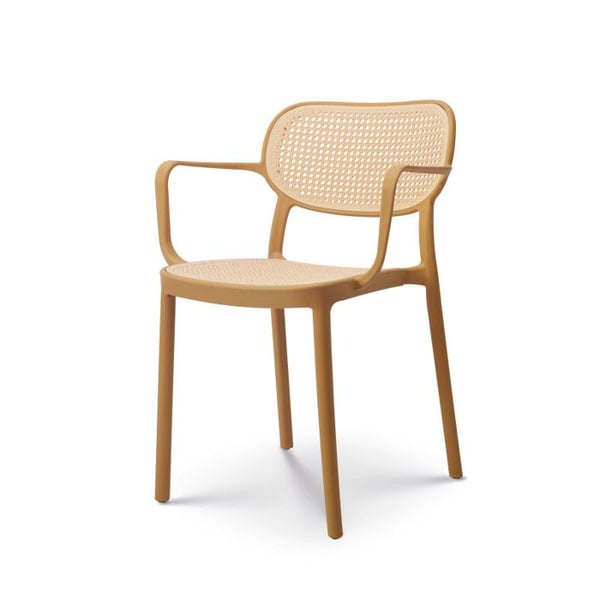 Sittmöbel i vintage stil med senapsgul färg och armstöd