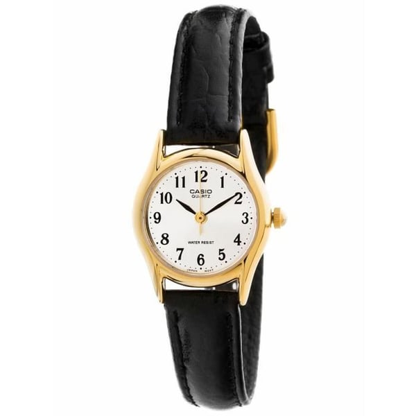 Unisex Klocka - Casio - LTP-1154PQ-7BEG - Svart Läder - Vit Urskiva - Guld Gehäuse