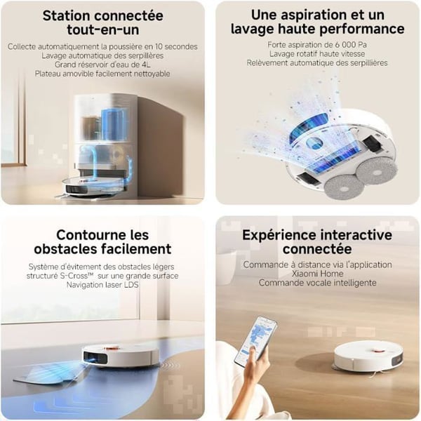 XIAOMI Robotdammsugare X20+ - Robotdammsugare och golvmopp - 6000 Pa - Allt-i-ett-station - LDS-navigering - Röststyrning - Vit