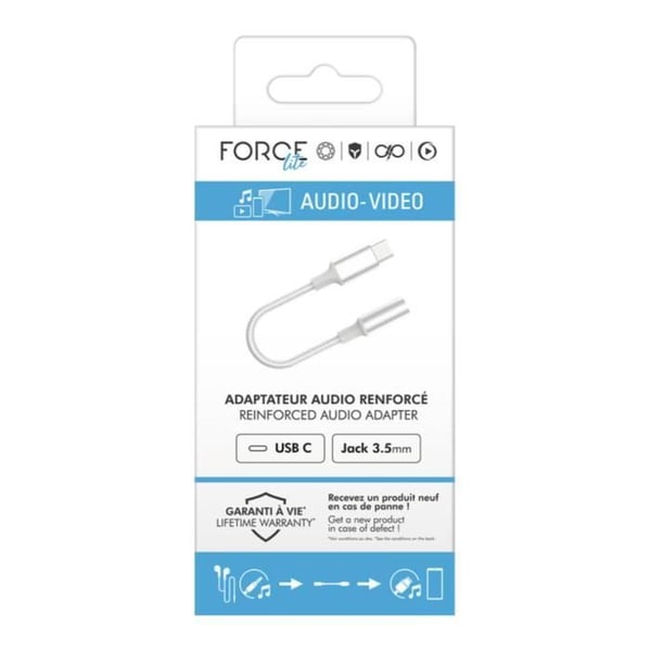 Ljudadapter - FORCE POWER - Lite - USB-C till Jack 3.5mm - Vit - Förstärkt