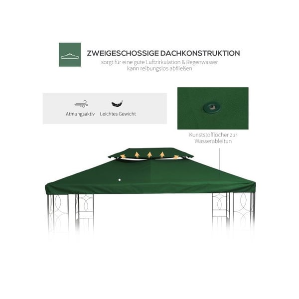Paviljongin katto - MUVOE - 3x4m - Polyesteri - Vihreä - Optimaalinen ilmanvaihto