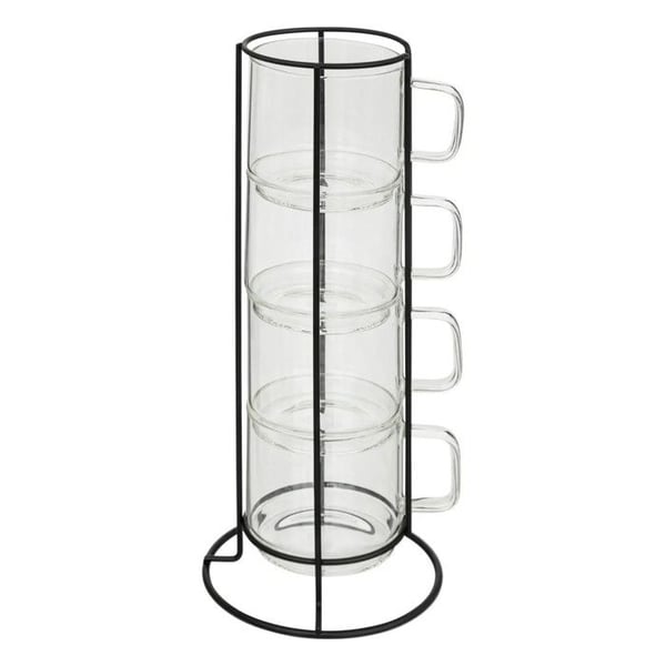 Set med 4 Muggar på Ställ "Mia" 30cl Transparent