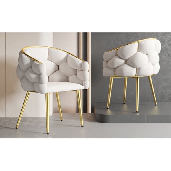 Velourstol - MUVOE - Boblestol - Beige - Guldben - 1 plads