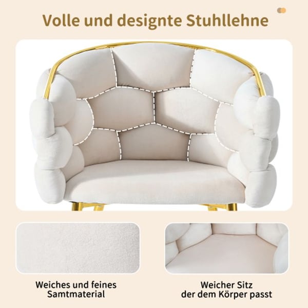 Velourstol - MUVOE - Boblestol - Beige - Guldben - 1 plads