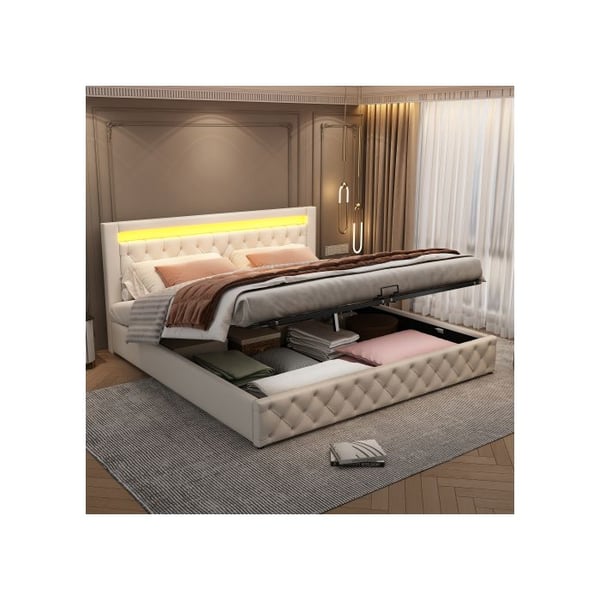Lit - MUVOE - 180 x 200 cm - Polstret - Opbevaringsplads - LED-belysning