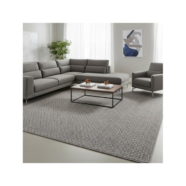 Platt vävt matta för inomhus och utomhus med texturerat mönster, slitstark matta för vardagsrum, terrass, balkong (Dimension: 140x200 cm - Färg: Grå)