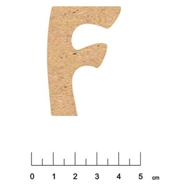 Terre & Bois Créations - Bokstav i MDF trä med självhäftande baksida 5 cm Bokstav F