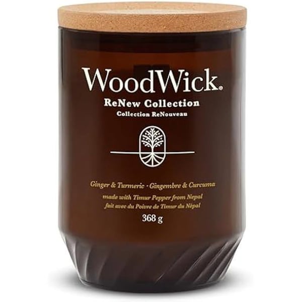 WoodWick Renew – Stor doftljus med knäppande pipa | Ingefära och gurkmeja | Blandning av sojavax och kokosnöt