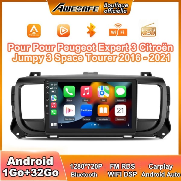 AWESAFE Autoradio Android 13 för Peugeot Expert 3 Citroën Jumpy 3 Space Tourer (2016-2021) 1Go+32Go 9'' skärm Carplay Android Auto
