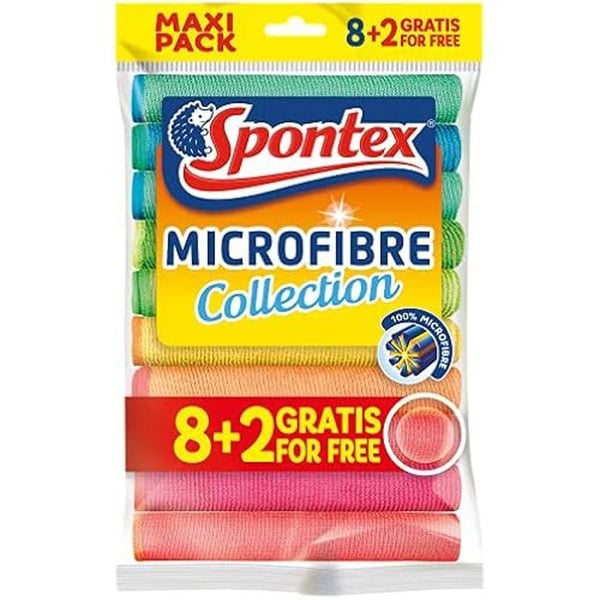 Spontex Free 8+2 Multi-Purpose Microfiberdukar, 1 förpackning - Färgglada mikrofiberdukar