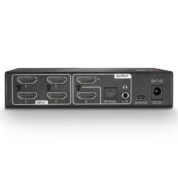HDMI-switch - LINDY - 4K 60Hz - 4 ingångar - 2 utgångar - Optisk och analog ljud