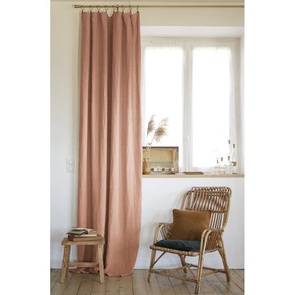 Set med 2 justerbara gardiner + 8 klippringar "Soline" 140 x 270 cm Tvättad lin - Soline Gamla rosor - 2 justerbara paneler 140 x 270 cm