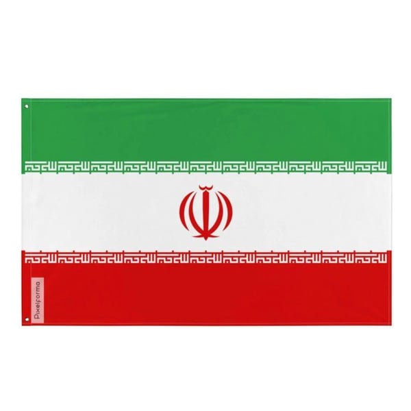 Irans flagga – 60 x 90 cm – Slitstarkt polyester – 2 metalöglor – Inomhus / Utomhus – Pixelforma