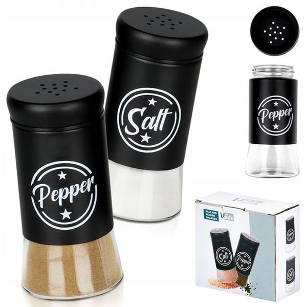 Saltt shaker och peppar shaker - VILDE - 5,5x11cm - Glas - 2x140ml - Matt svart