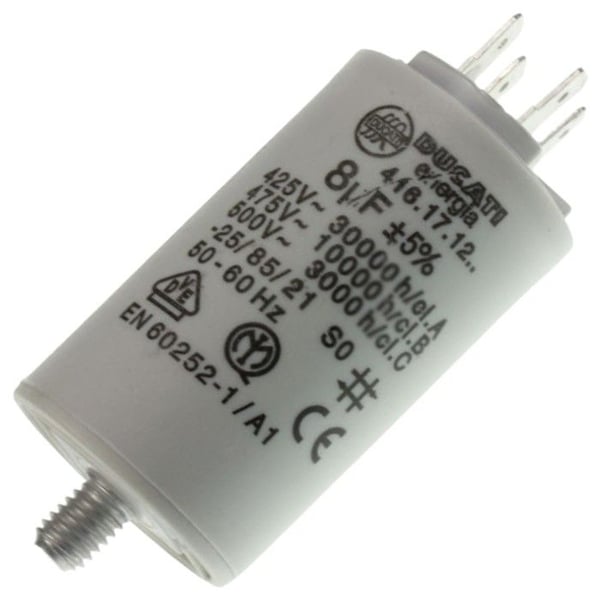 Kondensator 8uf 425v/475v med kontakt för Aeg torktumlare - Electrolux 1250020334