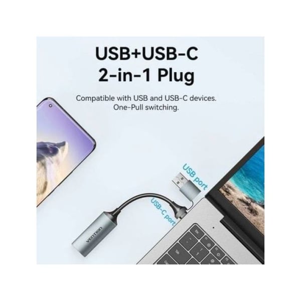 HDMI-konverter Vention ACWHA 4K@60Hz HDMI Hona till USB-C/USB-A 480Mbps 10cm Grå
