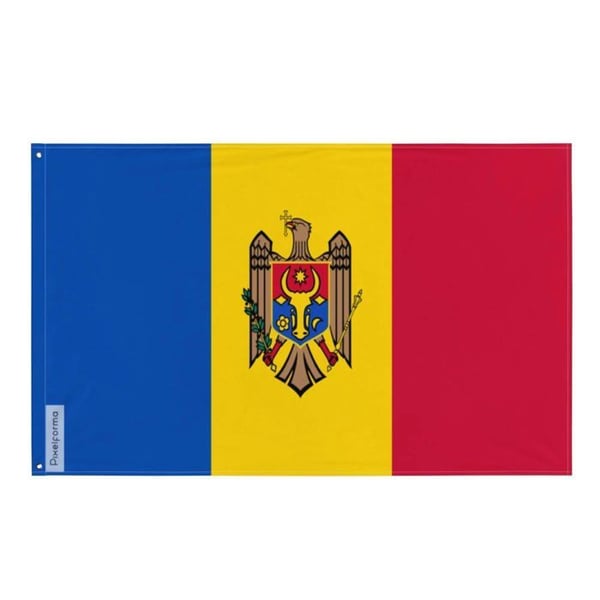 Moldaviens flagga – 96 x 144 cm – Hållbar polyester – 2 metalöglor – Inomhus / Utomhus – Pixelforma