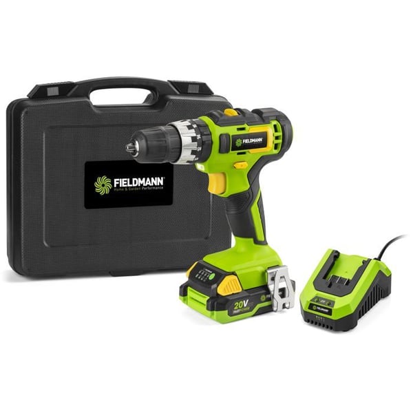 Sladdlös slagborr - FIELDMANN - 20V - 2Ah batteri - 35 Nm - Snabbladdare och väska ingår