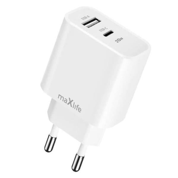 Strömadapter - Maxlife - Dubbel USB och USB C-port - 20W - Snabb laddning