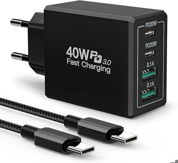 USB C-laddare - Ospecificerad - 40W - 4 portar - Snabbladdning - Flersystems skydd