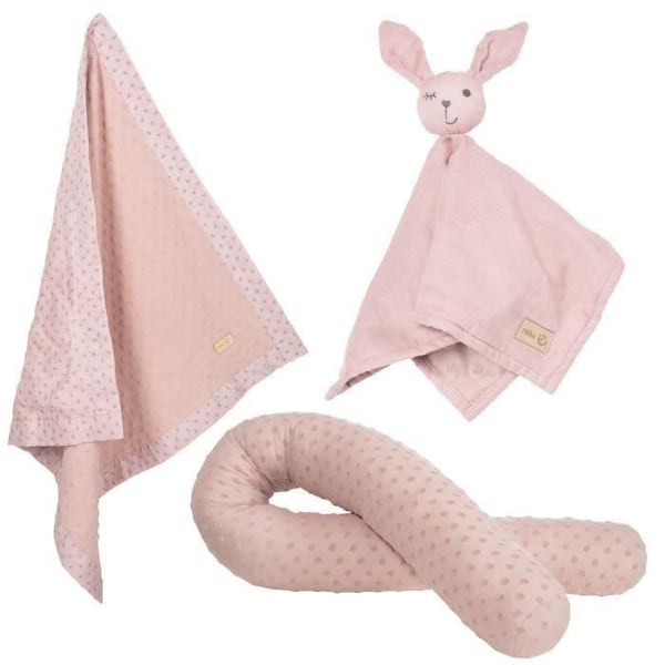 ROBA Babyset Lil Planet - 3 DELAR - 1 Rullkudde + 1 Filt + 1 Nalle - Födelsedagspresent - Rosa
