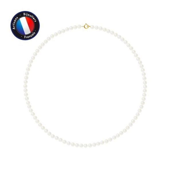 Halsband - Perlinea - AAA+ Freshwater Cultured Pearl - 4-5 mm - Natural White - Yellow Gold