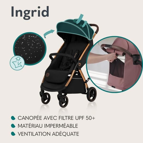 Kompaktbarnvagn LIONELO Ingrid - Dämpning - Upp till 22 kg - Lätt & hopfällbar - Svart