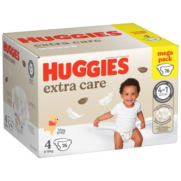 Huggies Extra Care Baby, 76 blöjor, med Disney-mönster Storlek 4 (8-14 kg)