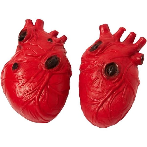 Set med 2 Falska Röda Hjärtor 15 cm Blodiga i Realistisk Plast Dekoration Halloween