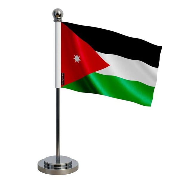 Flagga kontor för Jordanien – 14 x 21 cm – Polyester – Stålställning – Pixelforma
