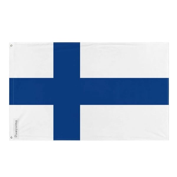 Finlands flagga – 64 x 96 cm – Hållbar polyester – 2 metallöglor – Inomhus / Utomhus – Pixelforma