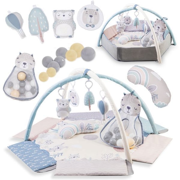 MoMi PASTEL – Baby Aktivitetsmåtte 2-i-1 – Legeområde eller Boldbassin – Sensoriske Legetøj – Pude & Taske – Pastel