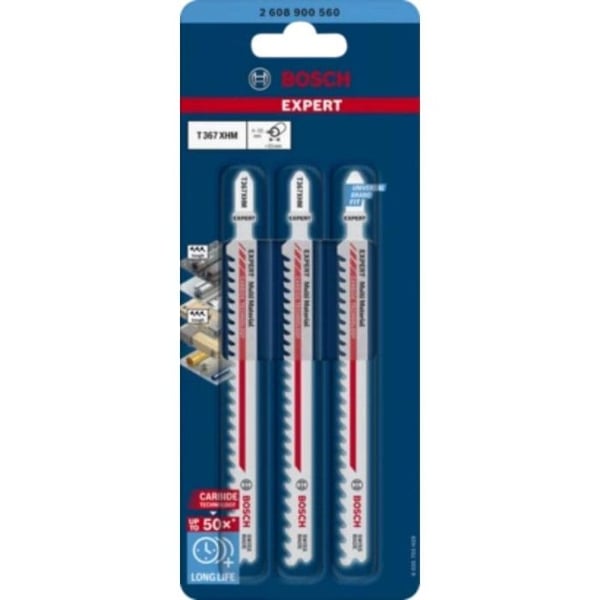 Svärd för sticksåg - BOSCH EXPERT - T 367 XHM - 3 svärd - Karbidteknologi - 132 mm