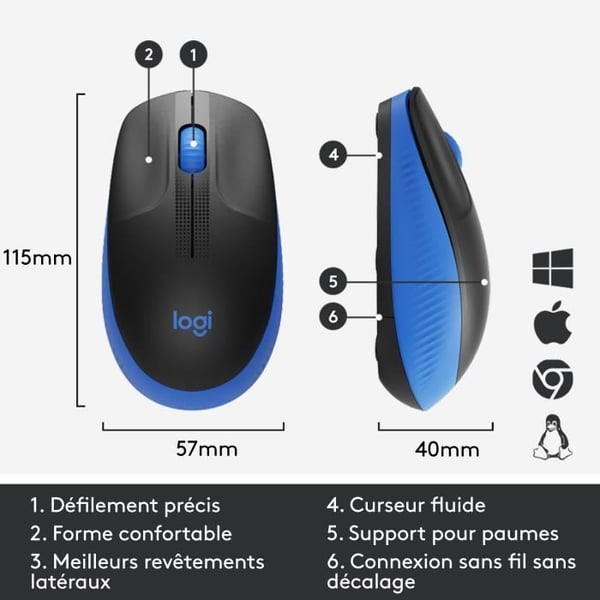 Mus - Trådlös - Logitech - M190 - Blå
