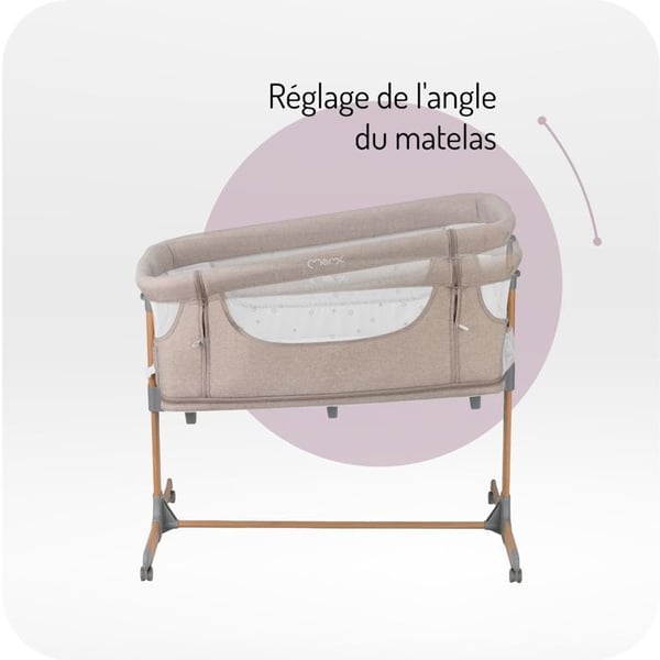 MoMi SMART BED – 4-i-1 Babyköngssäng – Höjd & Lutning – Säng med Myggnät, Madrass, Sidoåtkomst – Beige