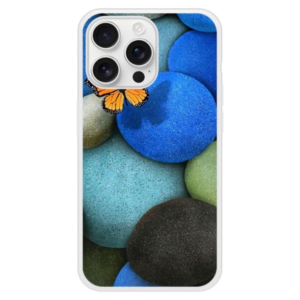 Förstärkt silikonskal med tryck kompatibel med Apple iPhone 16 Pro Max Fjäril blå sten