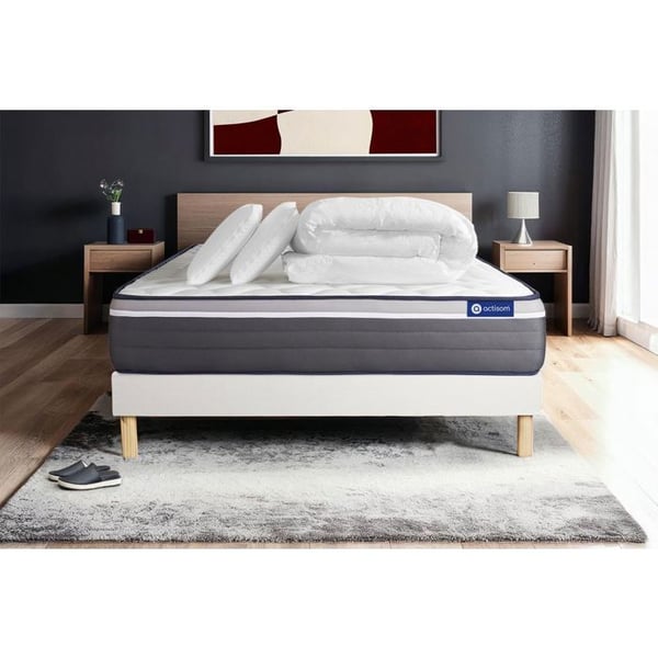 Komplett sängpaket 200x200 cm - Madrass + Sängbotten Vit (i kit) + 2 kuddar + Täcke - Actilatex P
