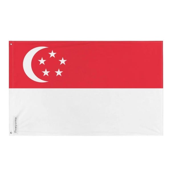 Singaporeflagga – 128 x 192 cm – Hållbar polyester – 2 metallöglor – Inomhus / Utomhus – Pixelforma