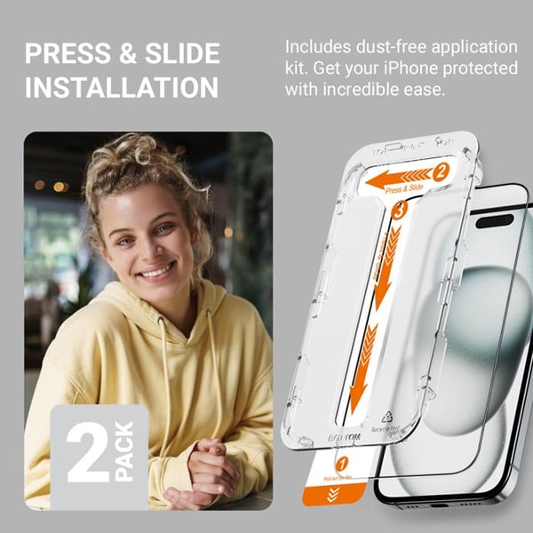 Härdat Glas - CRONG - EasyShield 2 - iPhone 16 / iPhone 15 - 2 bitar - Vit
