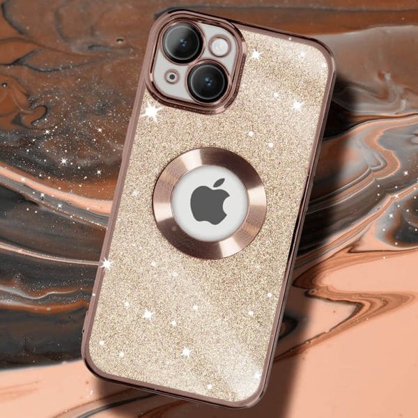 Fodral för iPhone 14 i rosa guld glitter