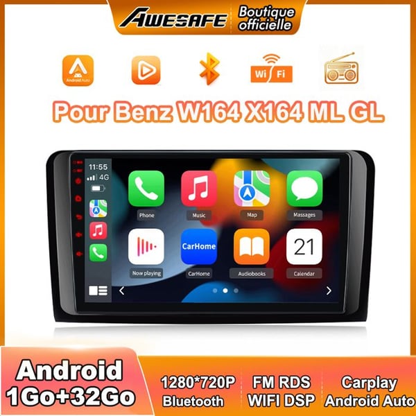 AWESAFE Autoradio Android 13 1Go+32Go för Benz W164 X164 ML GL 9'' Touchskärm med Carplay GPS Bluetooth Android Auto